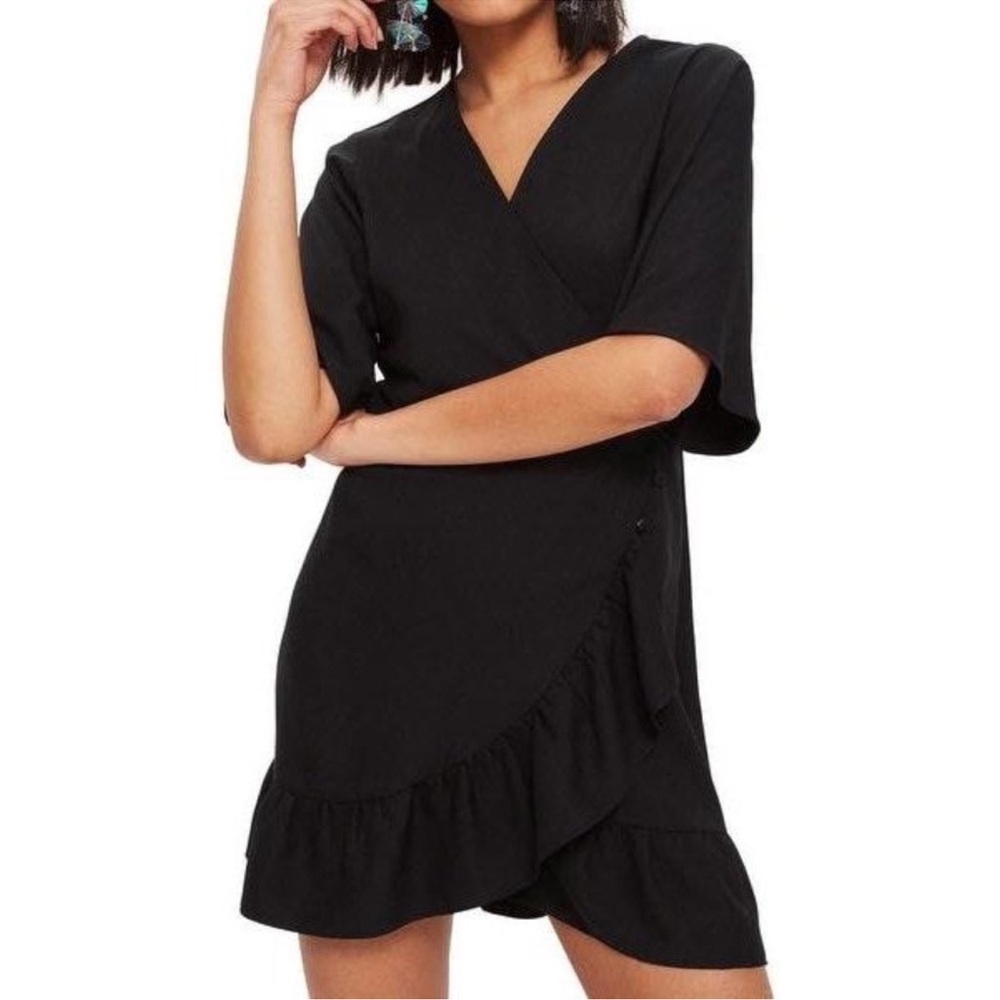 Topshop Black Ruffle Mini Dress